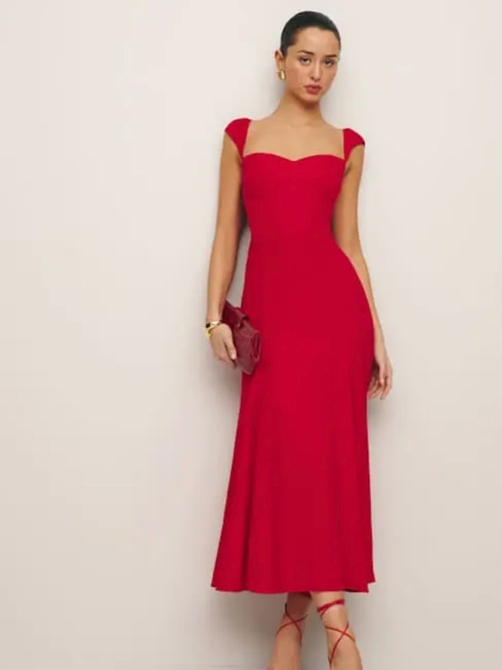 Reformation Petites Bryson Dress Red Off-Shoulder Maxi Dress